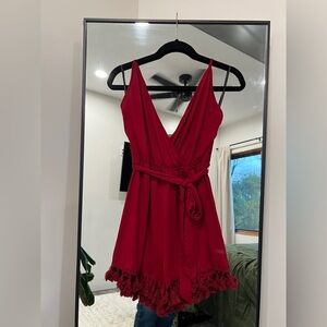 Wine Tassel Surplice Romper